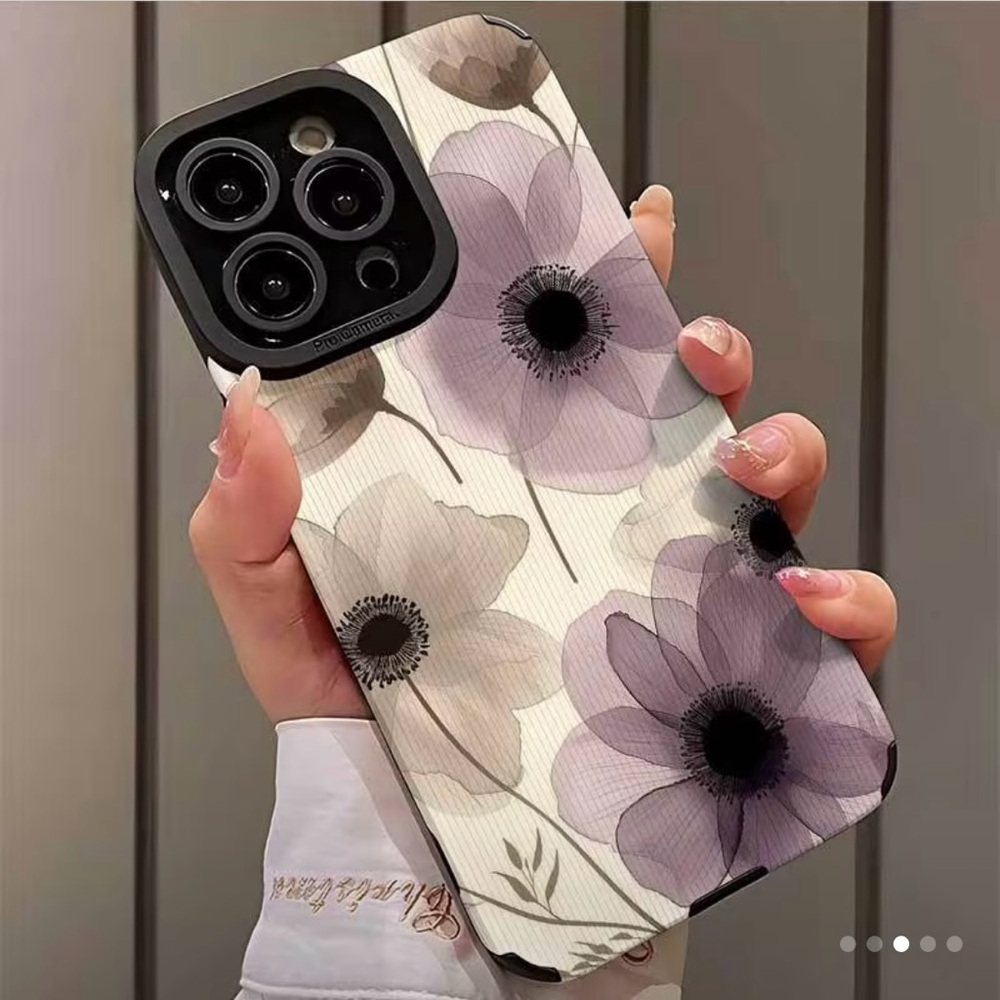 iPhone Phone Case Vertical Stripes PULeather Texture Purple Floral Pattern